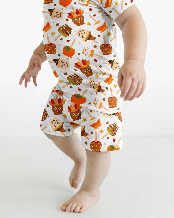 Fall Caramel Apple Family Matching Bamboo Two Piece Short Sleeve Shorts Pajama Set