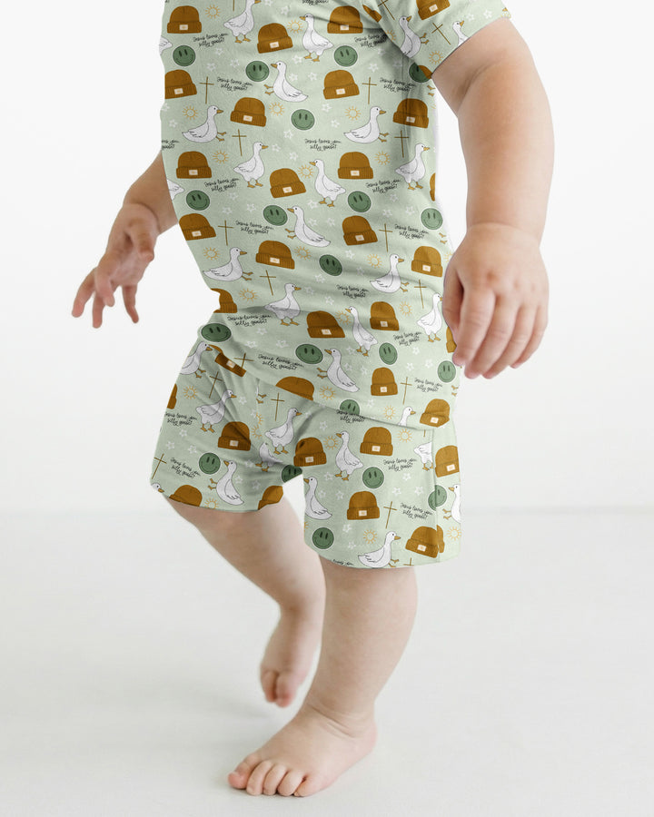 Jesus Loves You Silly Goose Bamboo Two Piece Short Sleeve Shorts Pajama Set