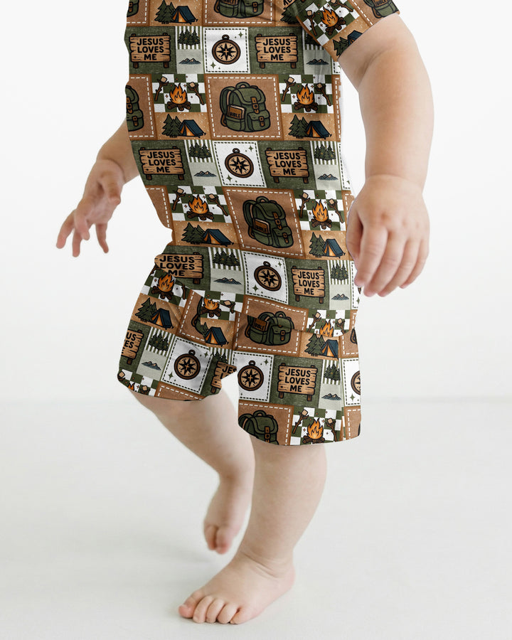 Camping Jesus Loves Me Bamboo Two Piece Short Sleeve Shorts Pajama Set