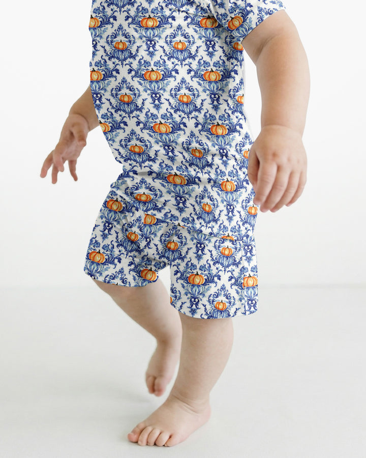 Pumpkin Toile Family Matching Bamboo Two Piece Short Sleeve Shorts Pajama Set