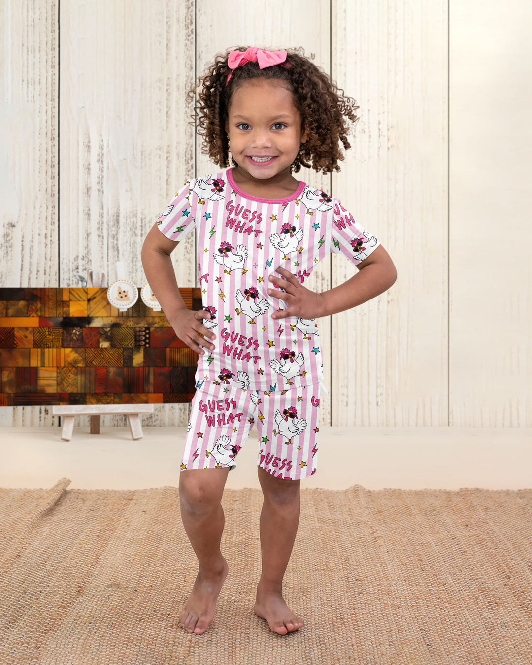 Guess What? Chicken Butt! Bamboo Two Piece Short Sleeve Shorts Pajama Set
