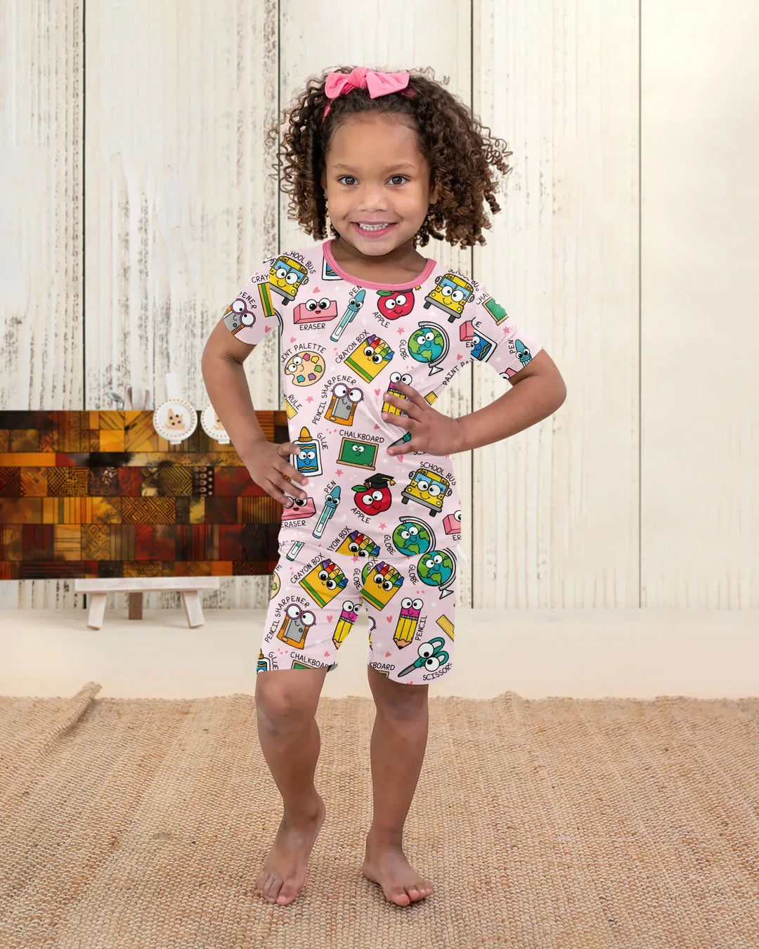 Happy School Pals Two Piece Short Sleeve Shorts Pajama Set