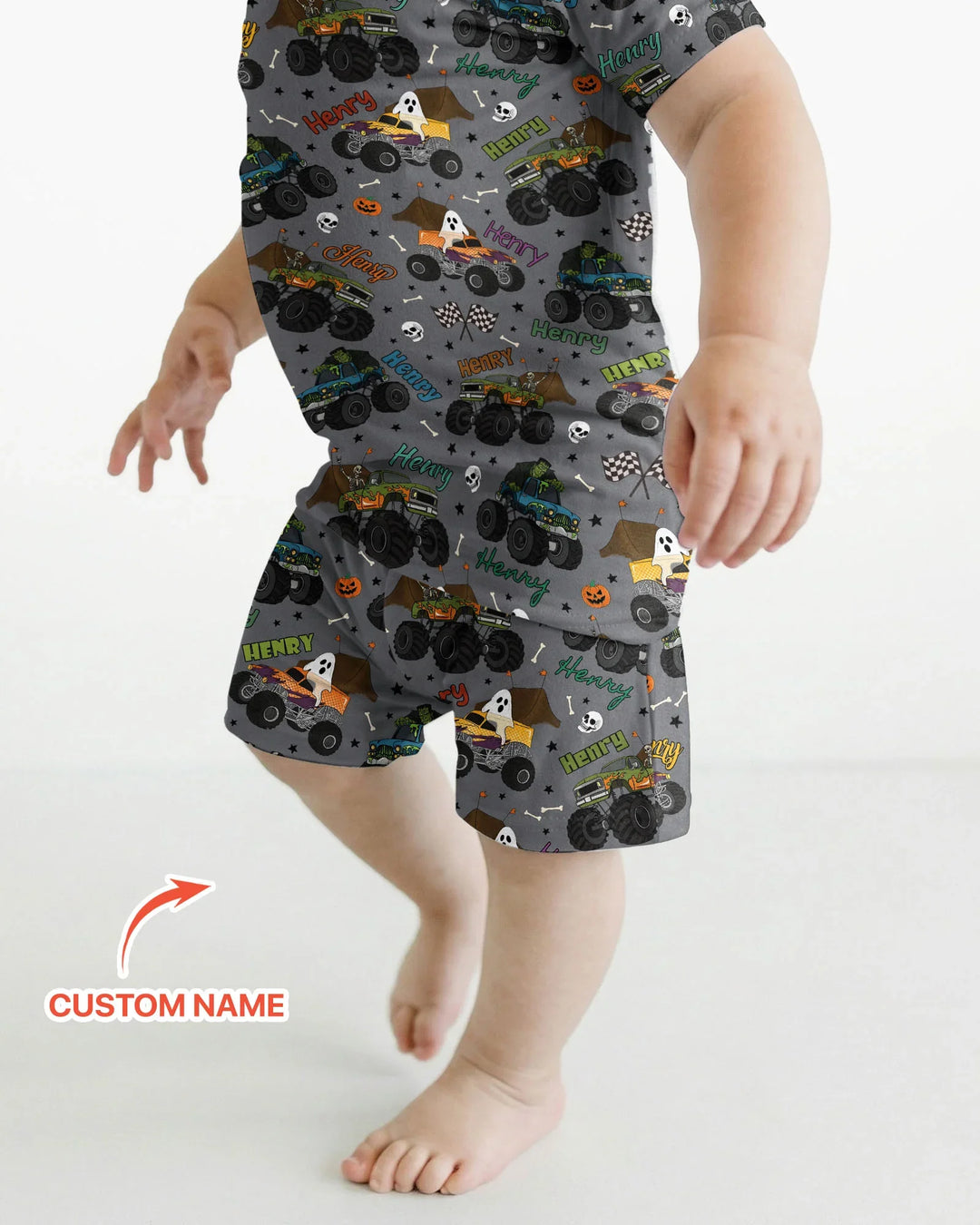 Custom Name Halloween Creepy Crusher Family Matching Bamboo Two Piece Short Sleeve Shorts Pajama Set