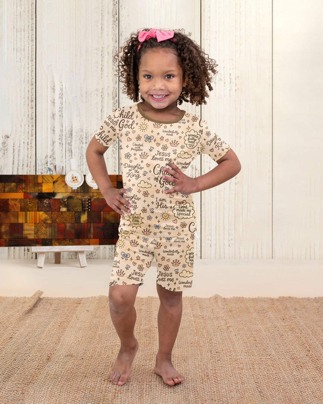 Child Of God Jesus Loves Me Bamboo Two Piece Short Sleeve Shorts Pajama Set