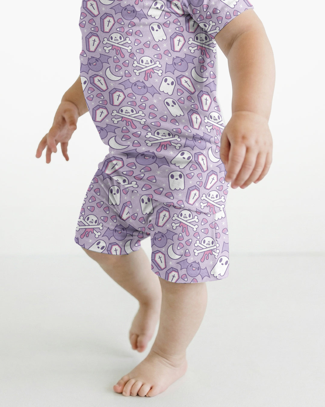 Cute Ghost Halloween Pastel Purple Spooky Bamboo Two Piece Short Sleeve Shorts Pajama Set
