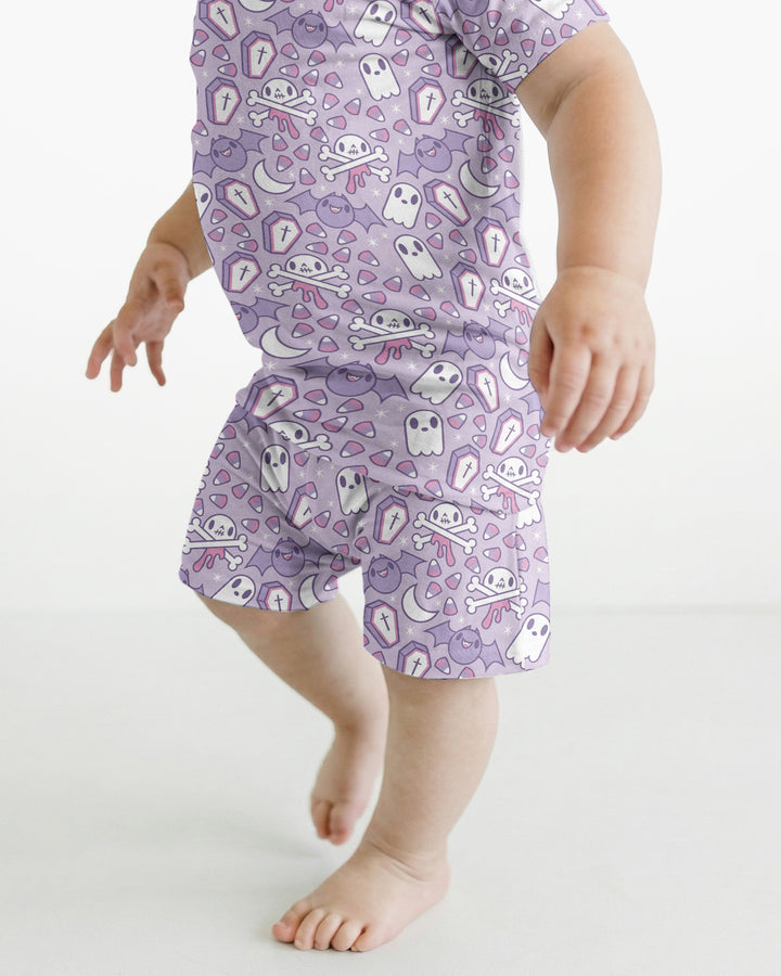 Cute Ghost Halloween Pastel Purple Spooky Bamboo Two Piece Short Sleeve Shorts Pajama Set