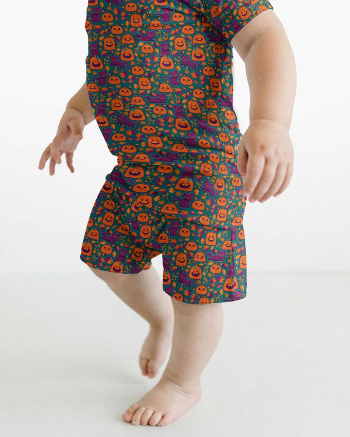 Cats and Pumpkins Bamboo Two Piece Short Sleeve Shorts Pajama Set