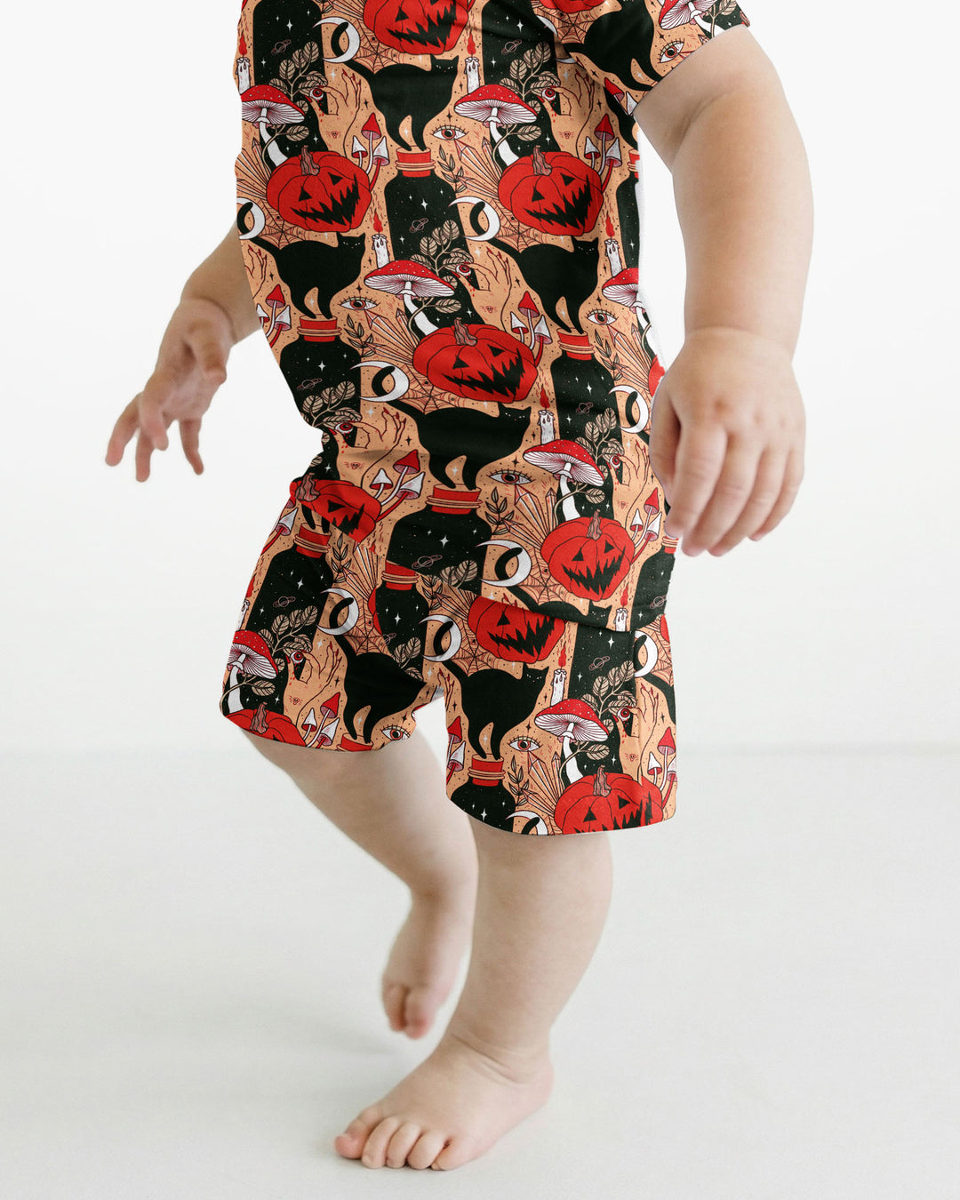 Black Cat And Pumpkin Halloween Bamboo Two Piece Short Sleeve Shorts Pajama Set