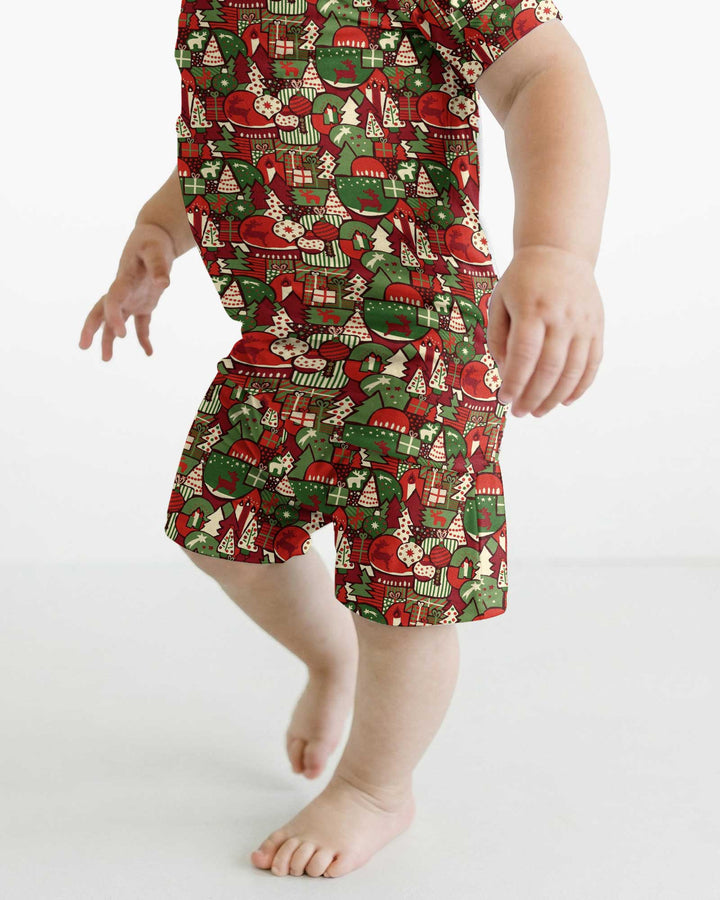 Christmas Time Mosaic Bamboo Two Piece Short Sleeve Shorts Pajama Set