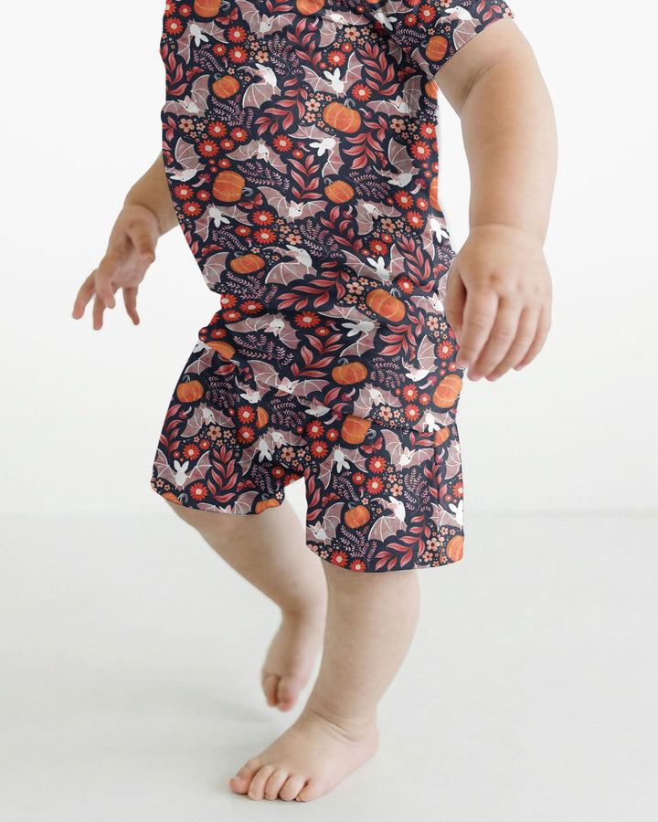 Bat Pumpkin Floral Halloween Bamboo Two Piece Short Sleeve Shorts Pajama Set