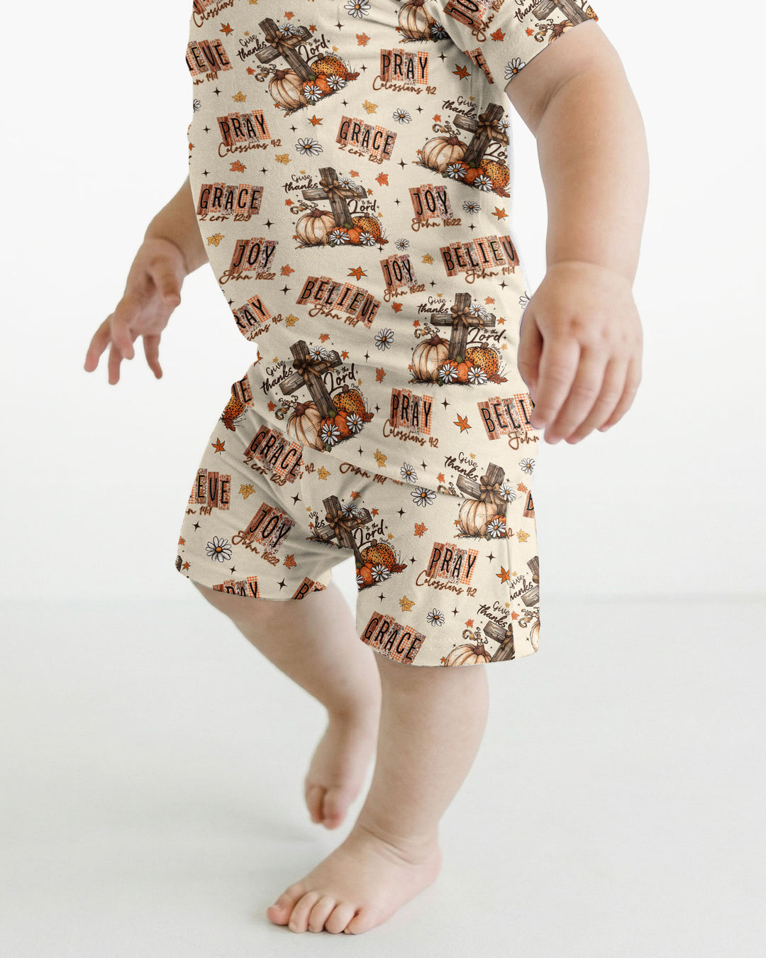 Floral Fall Give Thanks To The Lord Bamboo Two Piece Short Sleeve Shorts Pajama Set
