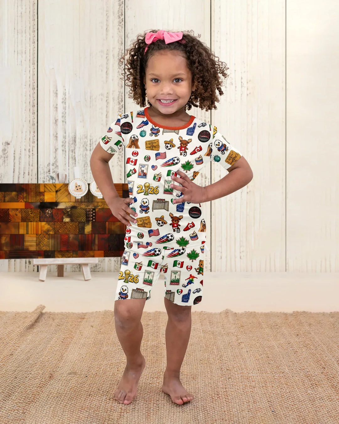 Soccer Cup 2026 Family Matching Bamboo Two Piece Short Sleeve Shorts Pajama Set