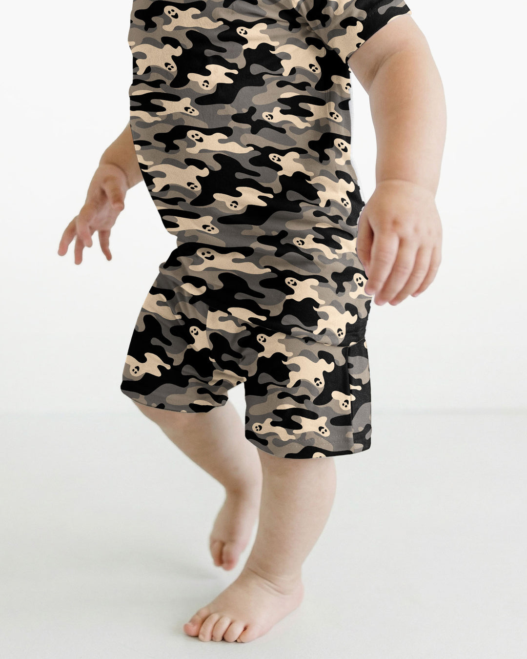 Camo Halloween Ghost Bamboo Two Piece Short Sleeve Shorts Pajama Set