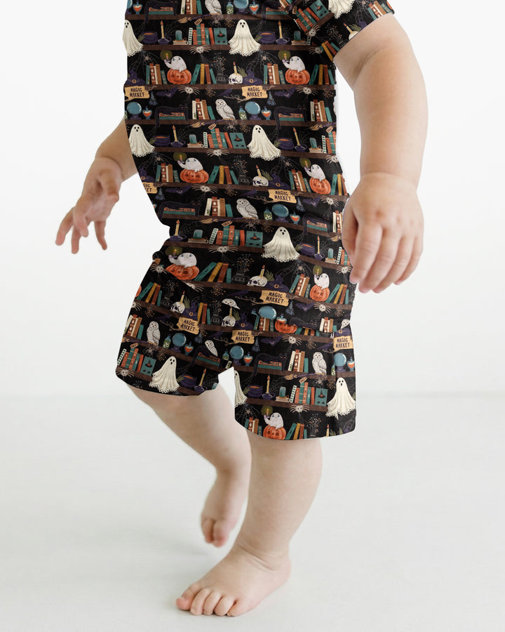 Cute Ghost Witchy Halloween Magic Library Bamboo Two Piece Short Sleeve Shorts Pajama Set