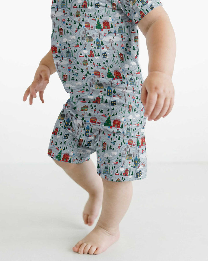 Snowy Christmas Village Map Bamboo Two Piece Short Sleeve Shorts Pajama Set