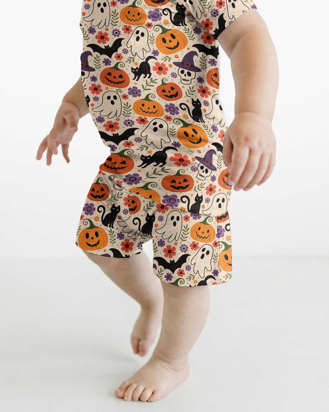 Spooky Halloween Floral Delight Bamboo Two Piece Short Sleeve Shorts Pajama Set