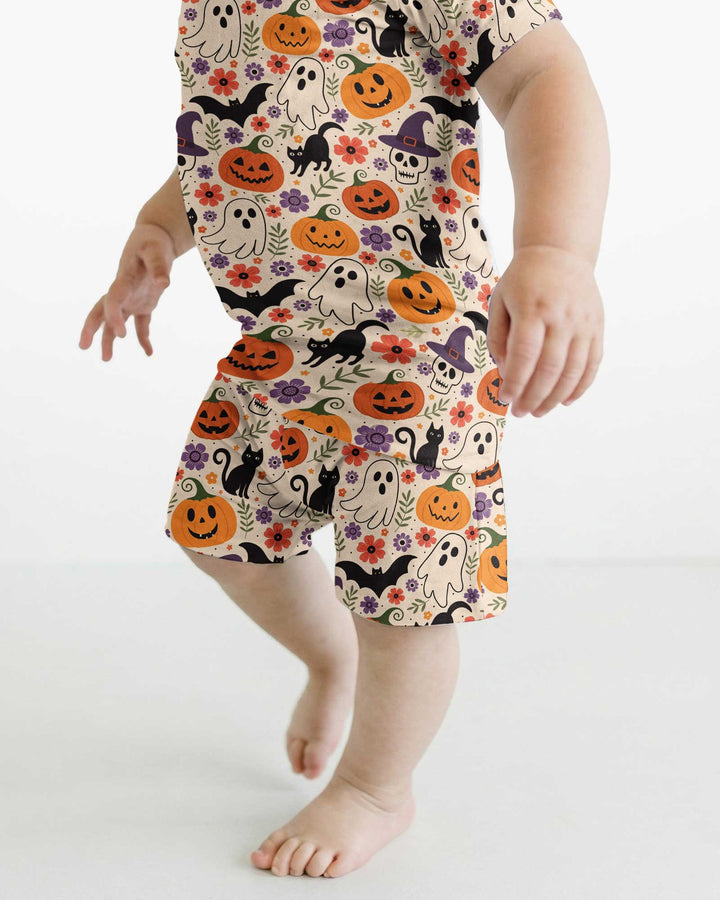 Spooky Halloween Floral Delight Bamboo Two Piece Short Sleeve Shorts Pajama Set