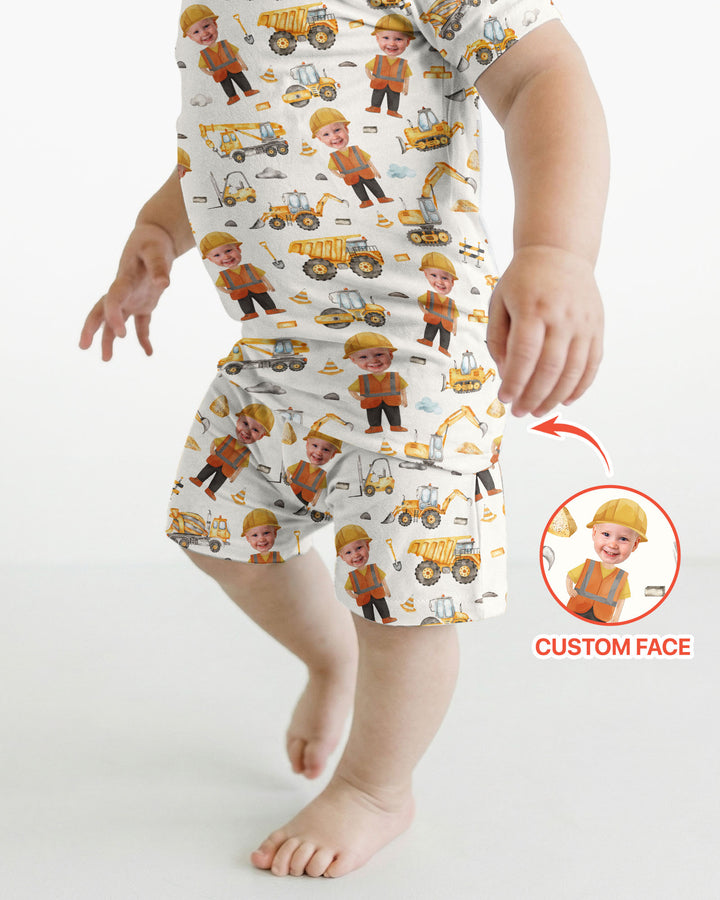 Custom Photo Little Builder Bamboo Two Piece Short Sleeve Shorts Pajama Set