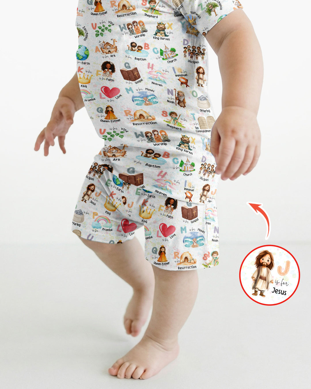 Bible ABC Alphabet Bamboo Two Piece Short Sleeve Shorts Pajama Set