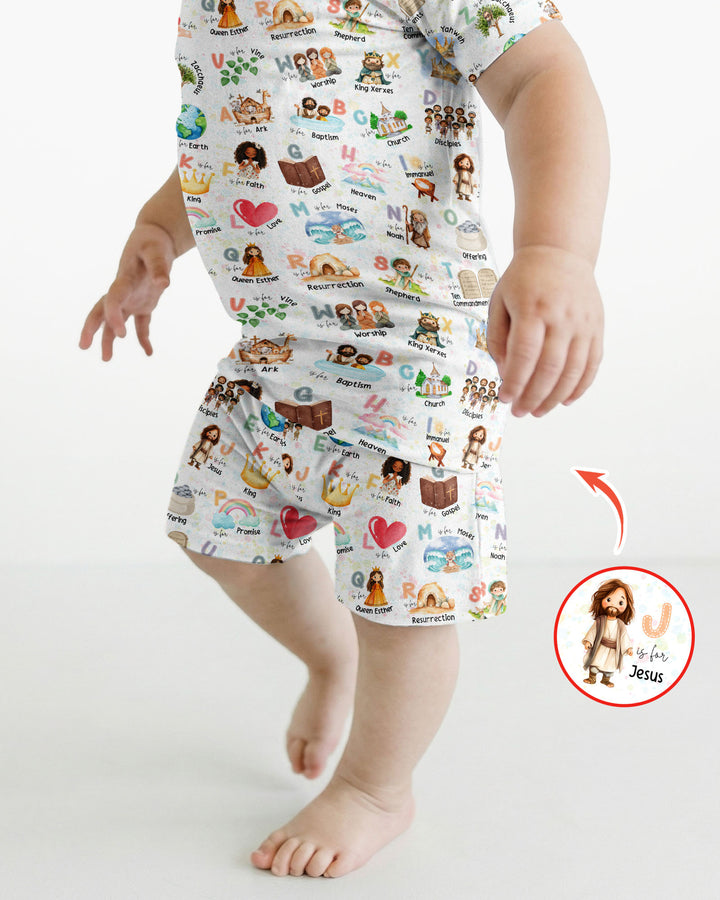 Bible ABC Alphabet Bamboo Two Piece Short Sleeve Shorts Pajama Set
