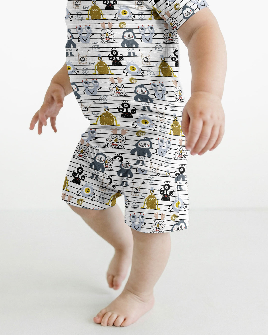 Playful Monster Friends Bamboo Two Piece Short Sleeve Shorts Pajama Set
