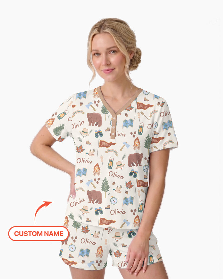 Custom Name Adventure Outdoors Bamboo Women Short Sleeve Short Pajama Set