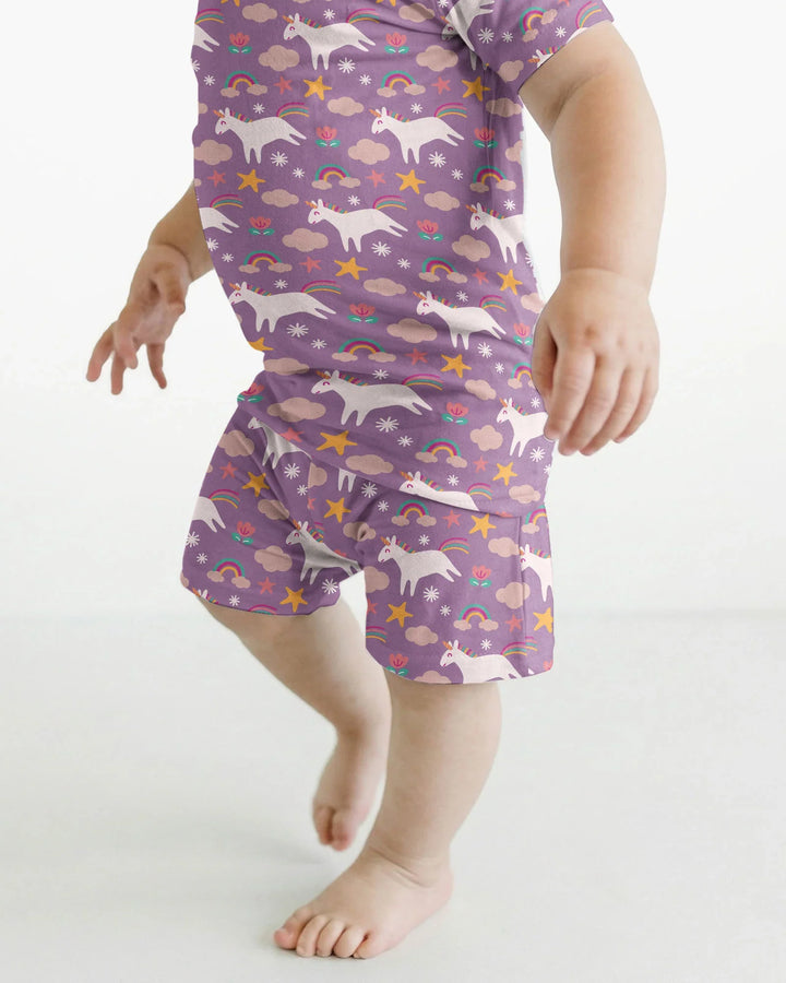 Lila Einhörner Bambus Zweiteiler Kurzarm Shorts Pyjama Set