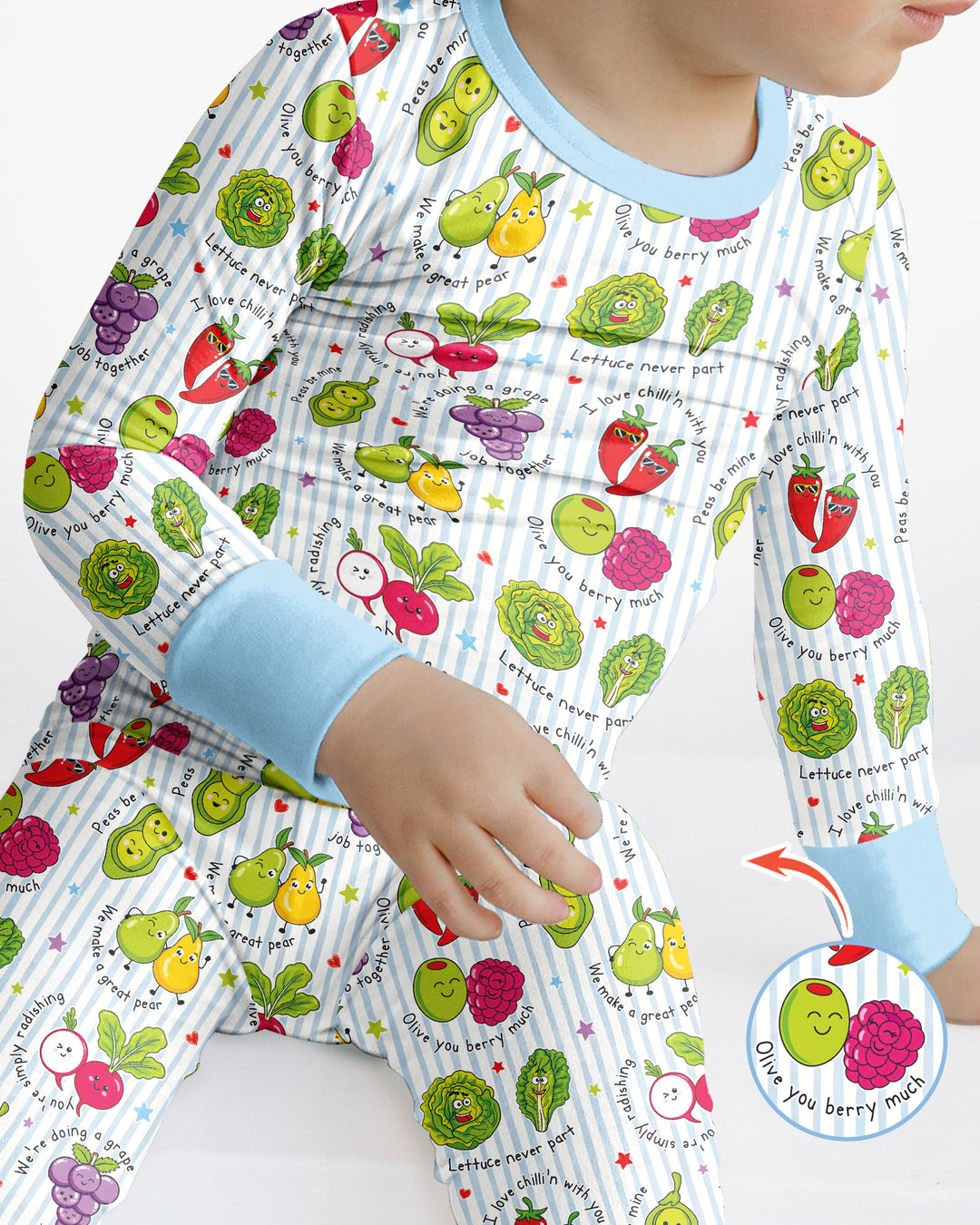 Fruits And Vegetables Love Puns Bamboo Two Piece Long Sleeve Pajama Set