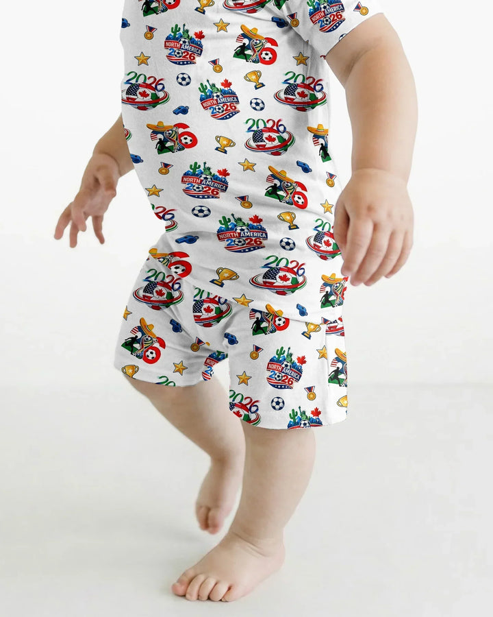 World Soccer North America 2026 Family Matching Bamboo Two Piece Short Sleeve Shorts Pajama Set
