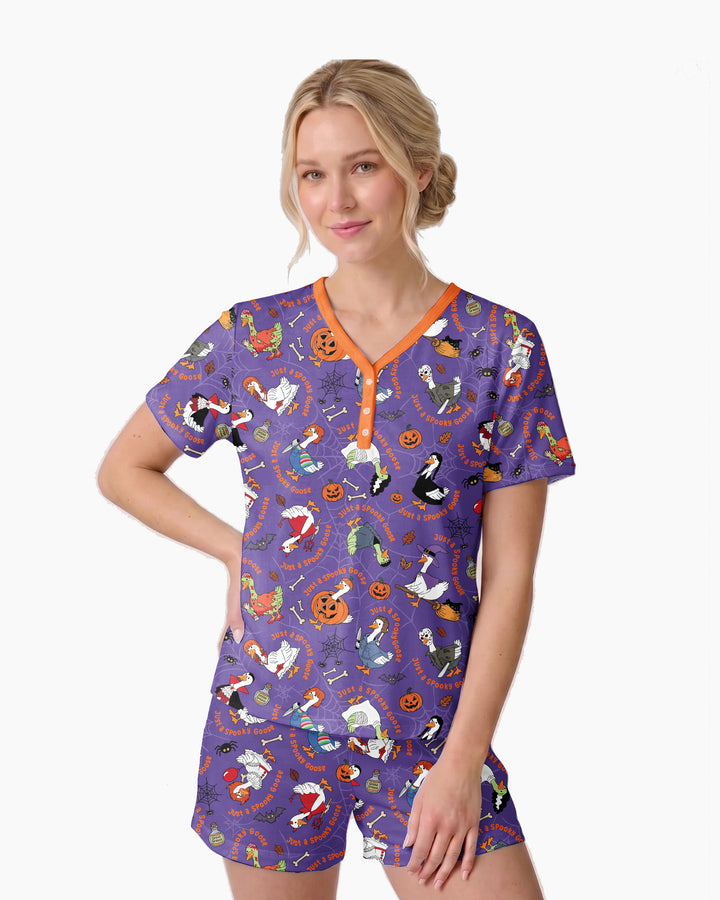 Just A Spooky Goose Family Matching Bamboo Women Short Sleeve Short Pajama Set