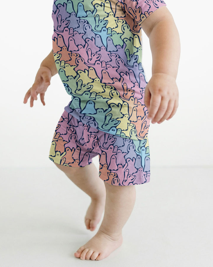 Pastel Rainbow Ghost Halloween Bamboo Two Piece Short Sleeve Shorts Pajama Set