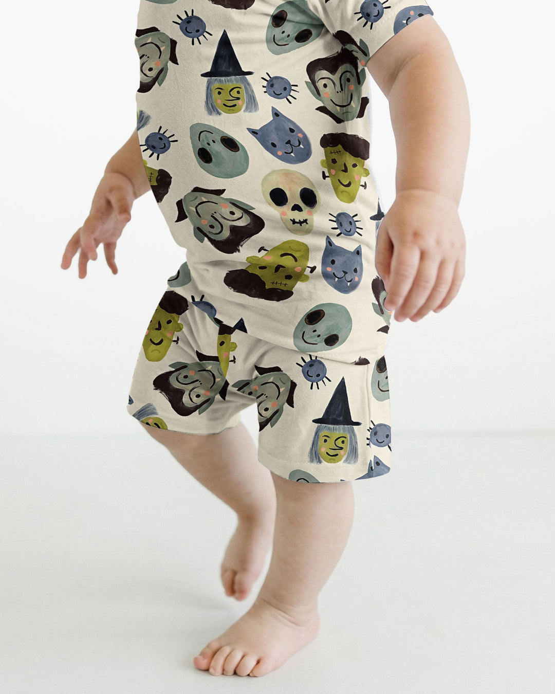 Halloween Gesichts Bambus Zweiteiliger Kurzarm Shorts Schlafanzug