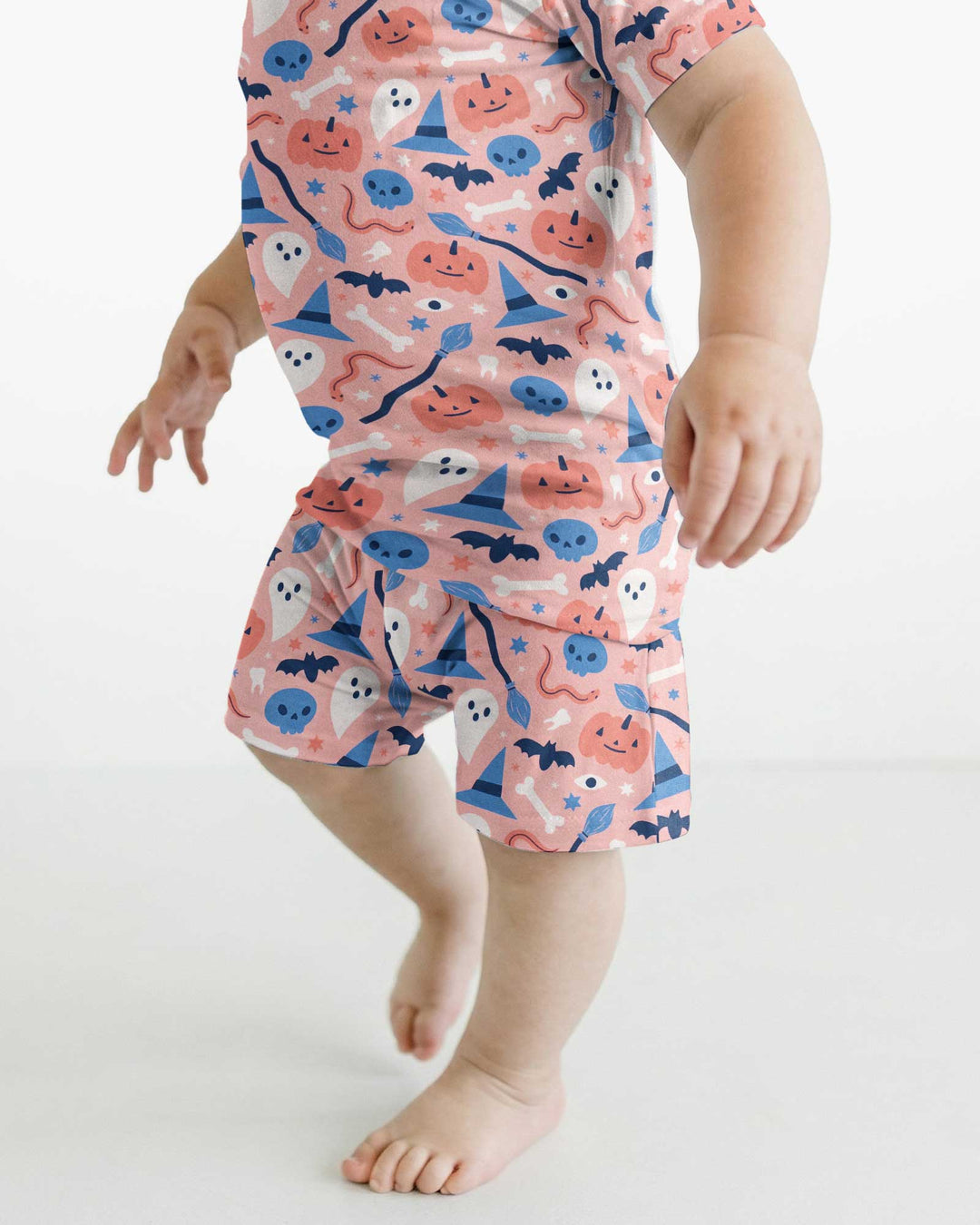 Pastel Pumpkins Skulls And Witch Craft Bamboo Two Piece Short Sleeve Shorts Pajama Set