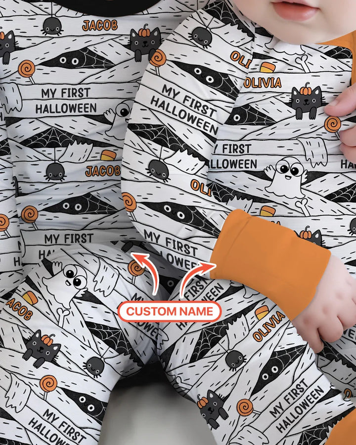 Custom Name Doodle Ghost My First Halloween Bamboo Convertible Zippy