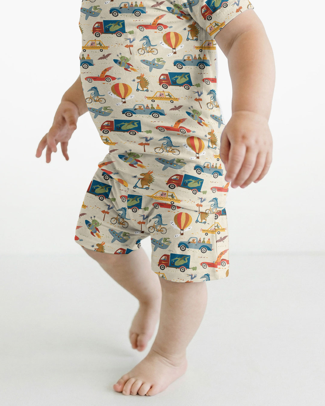 Monsters on the Move Bamboo Two Piece Short Sleeve Shorts Pajama Set