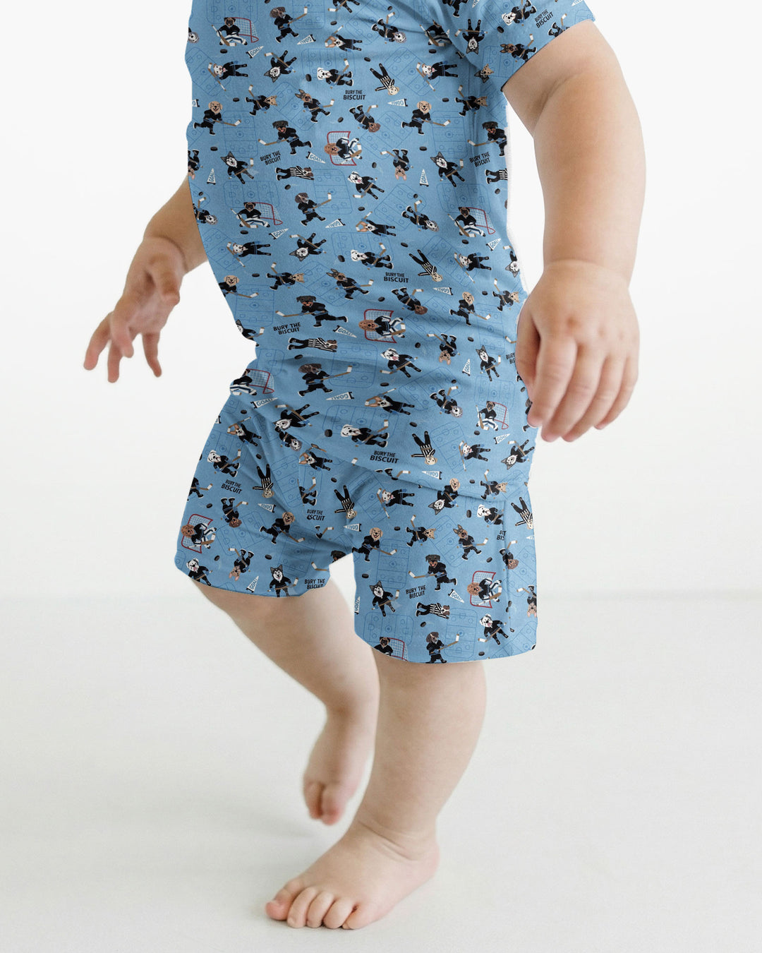 Hockey Dogs - Blue and Black Bamboo Two Piece Short Sleeve Shorts Pajama Set