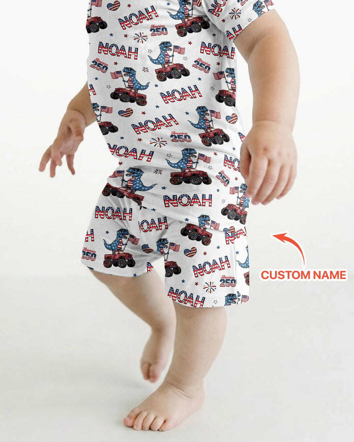 Zweiteiliges Pyjama-Set mit kurzen Ärmeln und Shorts im Sommer-Design