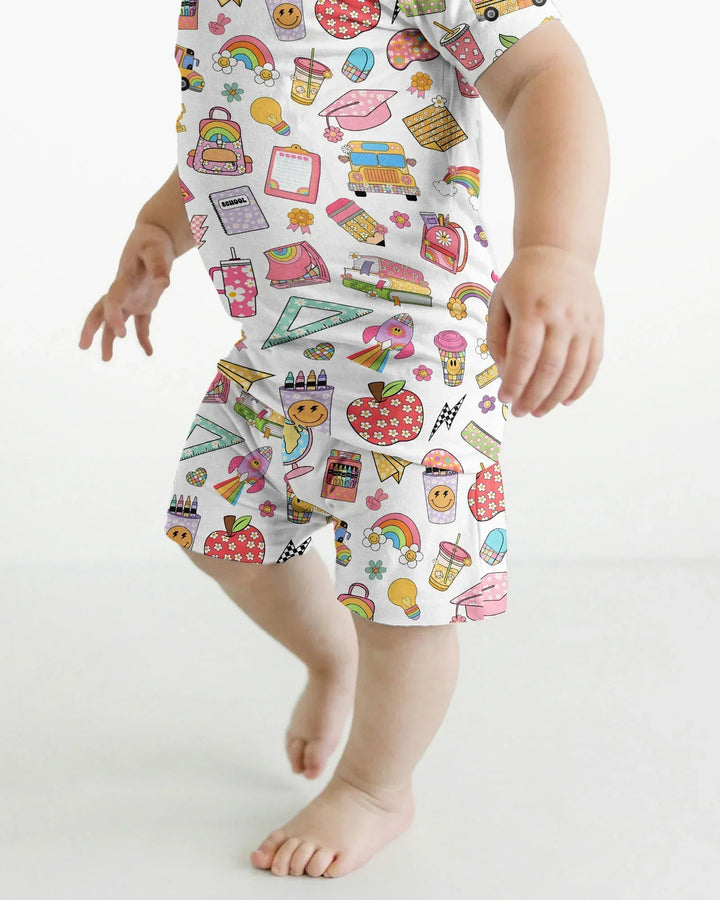 Preppy Back to School Bamboo Two Piece Short Sleeve Shorts Pajama Set