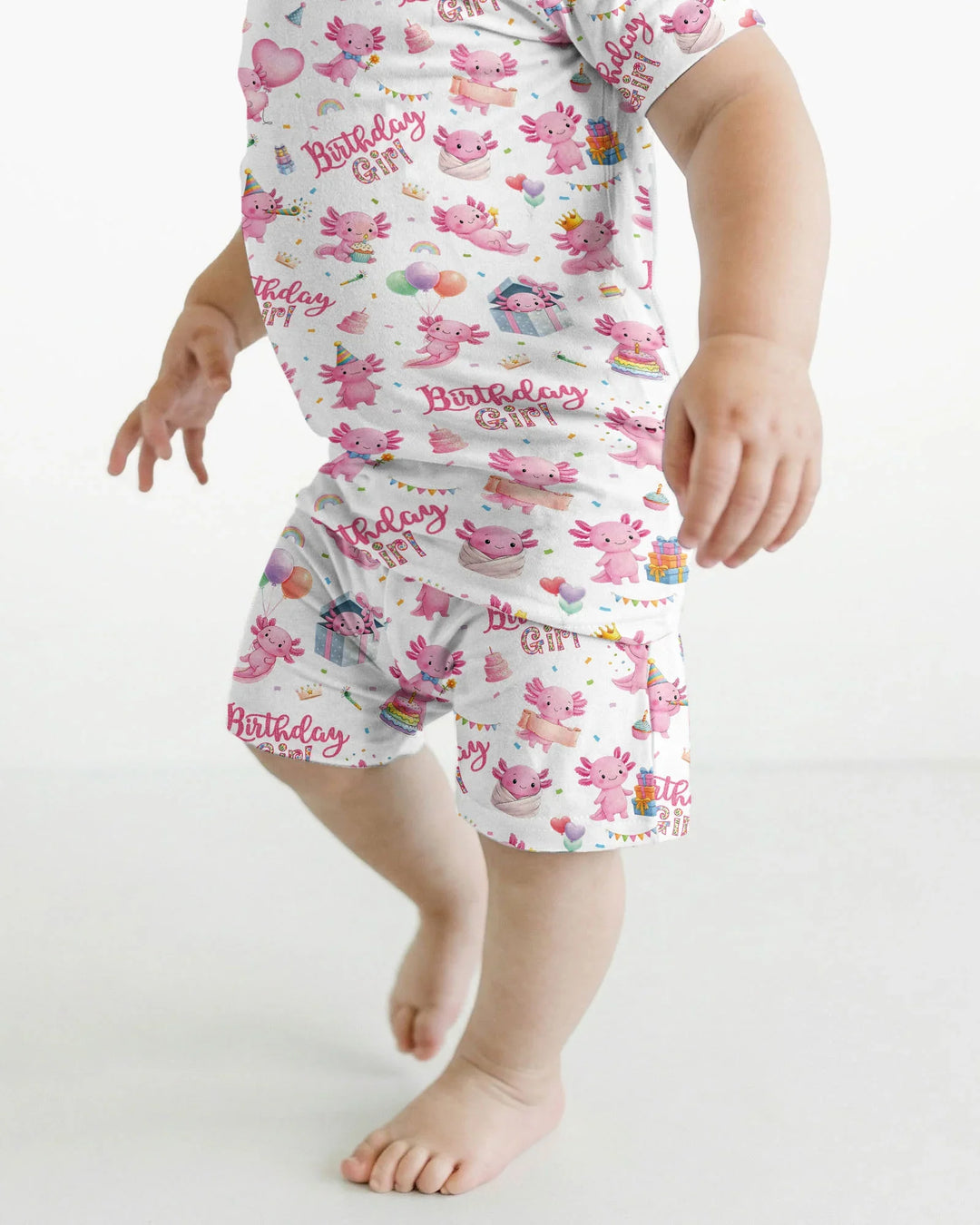 Cute Axolotl Birthday Girl Bamboo Two Piece Short Sleeve Shorts Pajama Set