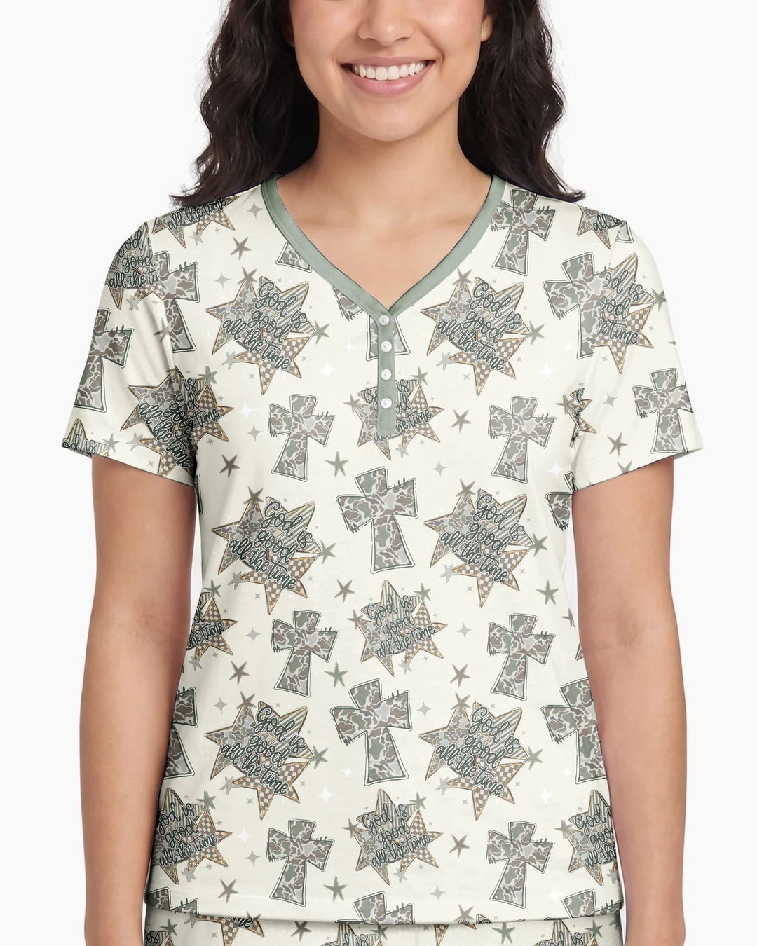 Camo God is Good Family Matching Bamboo Women Short Sleeve Short Pajama Set