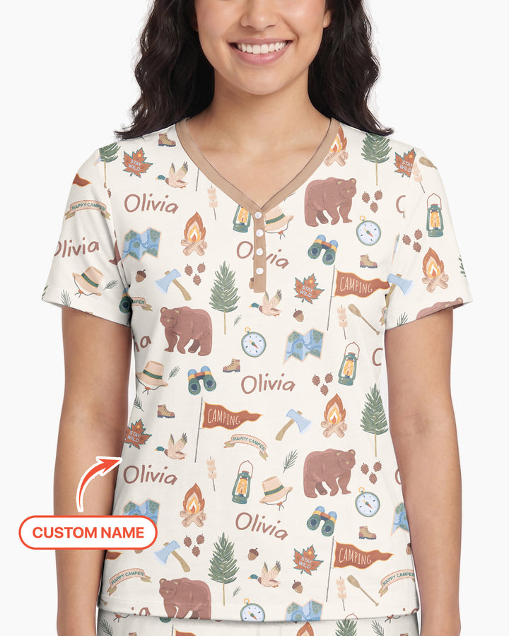 Custom Name Adventure Outdoors Bamboo Women Short Sleeve Short Pajama Set