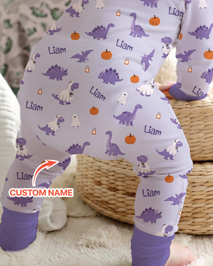 Custom Name Spooky Dinosaur Halloween - Personalized Bamboo Convertible Zippy