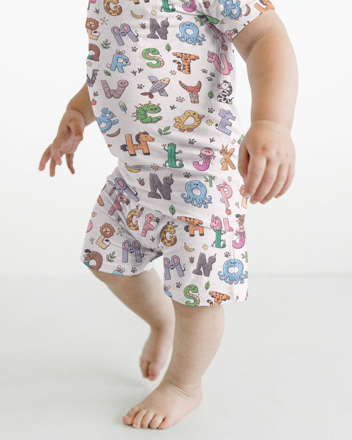 Animals Alphabet Bamboo Two Piece Short Sleeve Shorts Pajama Set