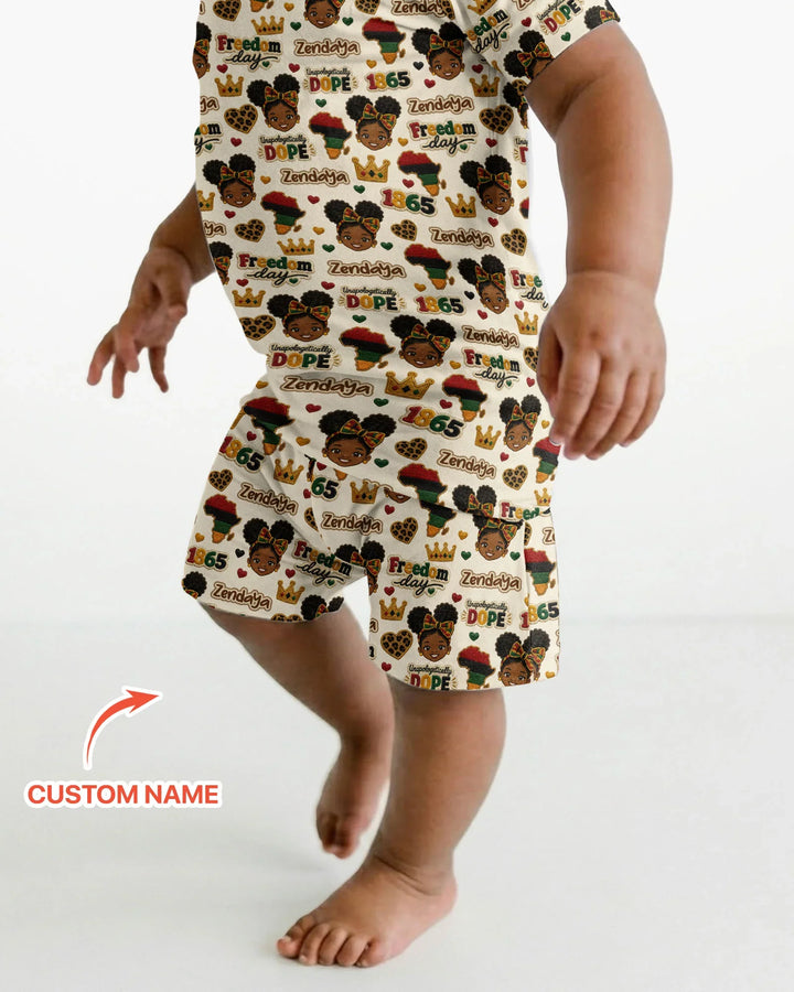 Custom Name Juneteenth Unapologetically Dope Bamboo Two Piece Short Sleeve Shorts Pajama Set