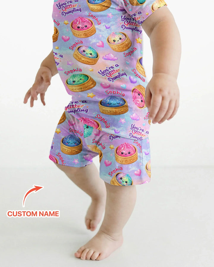Custom Name You're A Glitter Dumpling Bamboo Two Piece Short Sleeve Shorts Pajama Set