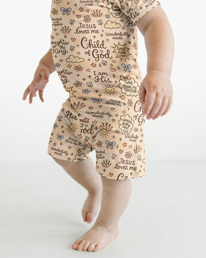 Child Of God Jesus Loves Me Bamboo Two Piece Short Sleeve Shorts Pajama Set