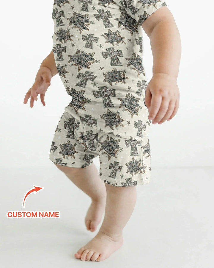 Camo God is Good Family Matching Bamboo Two Piece Short Sleeve Shorts Pajama Set