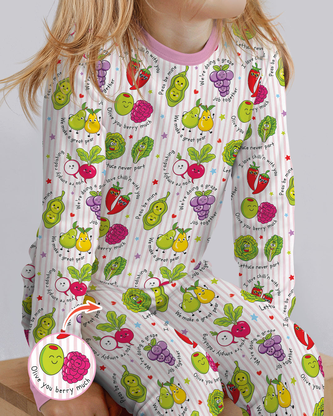 Fruits And Vegetables Love Puns Bamboo Two Piece Long Sleeve Pajama Set