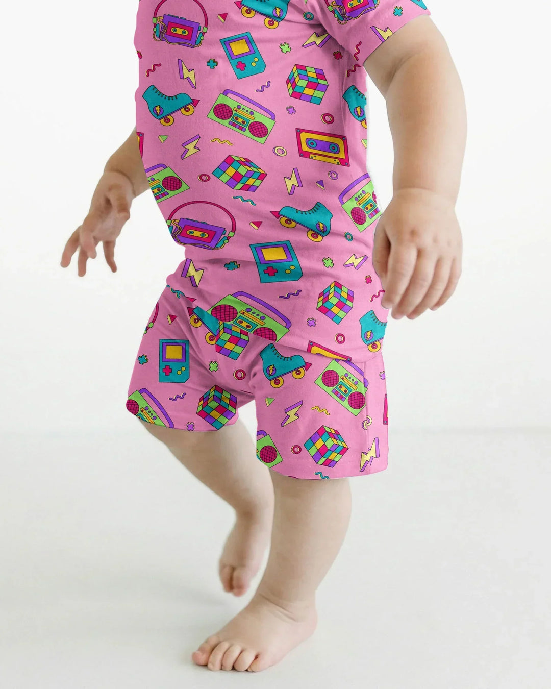 80s Retro Neon Bamboo Two Piece Short Sleeve Shorts Pajama Set