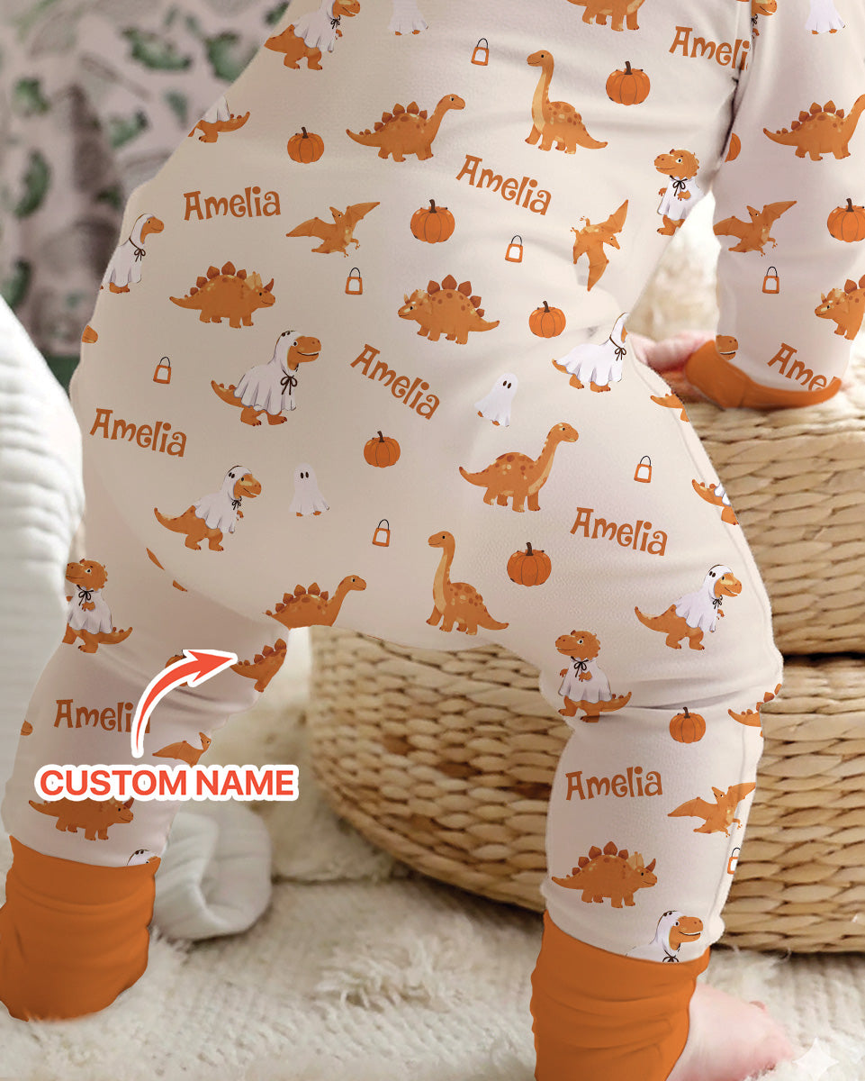 Custom Name Spooky Dinosaur Halloween - Personalized Bamboo Convertible Zippy